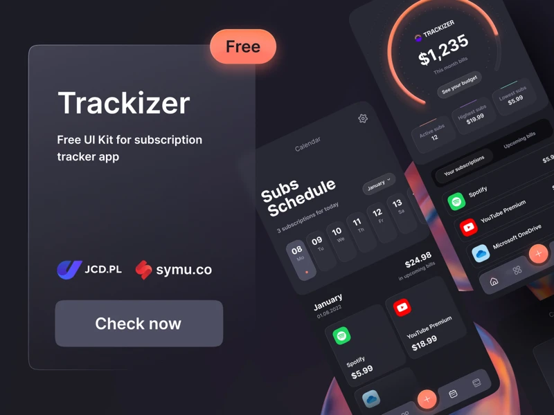 Trackizer - Free App UI Kit for Figma screenshot