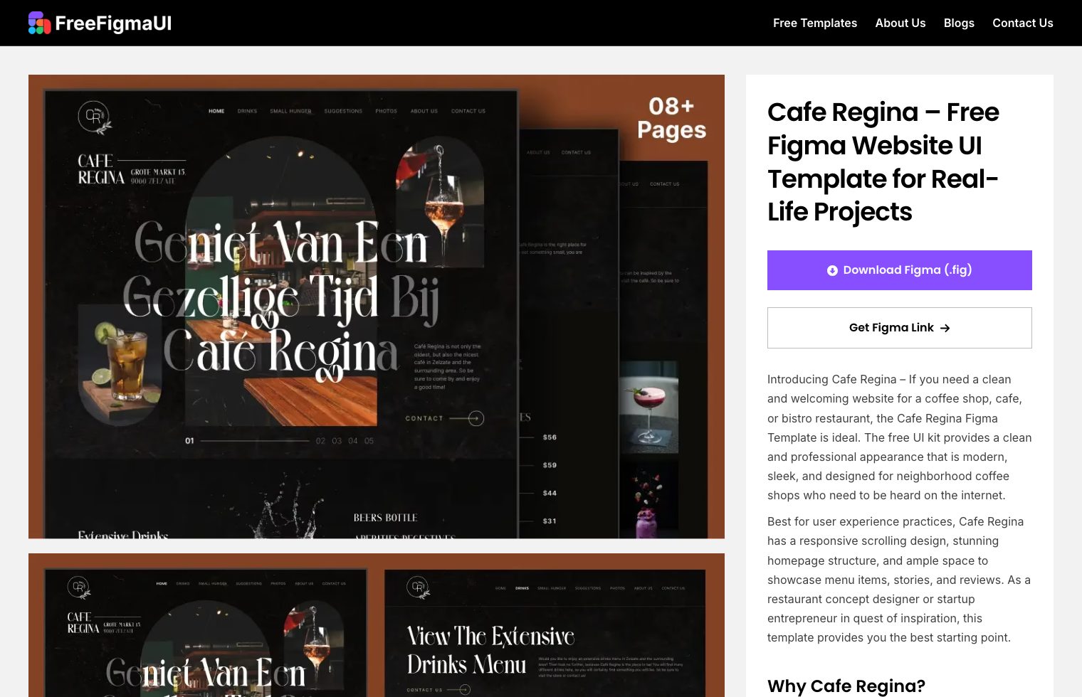 Cafe Regina – Free Coffee Shop Website Figma Template screenshot