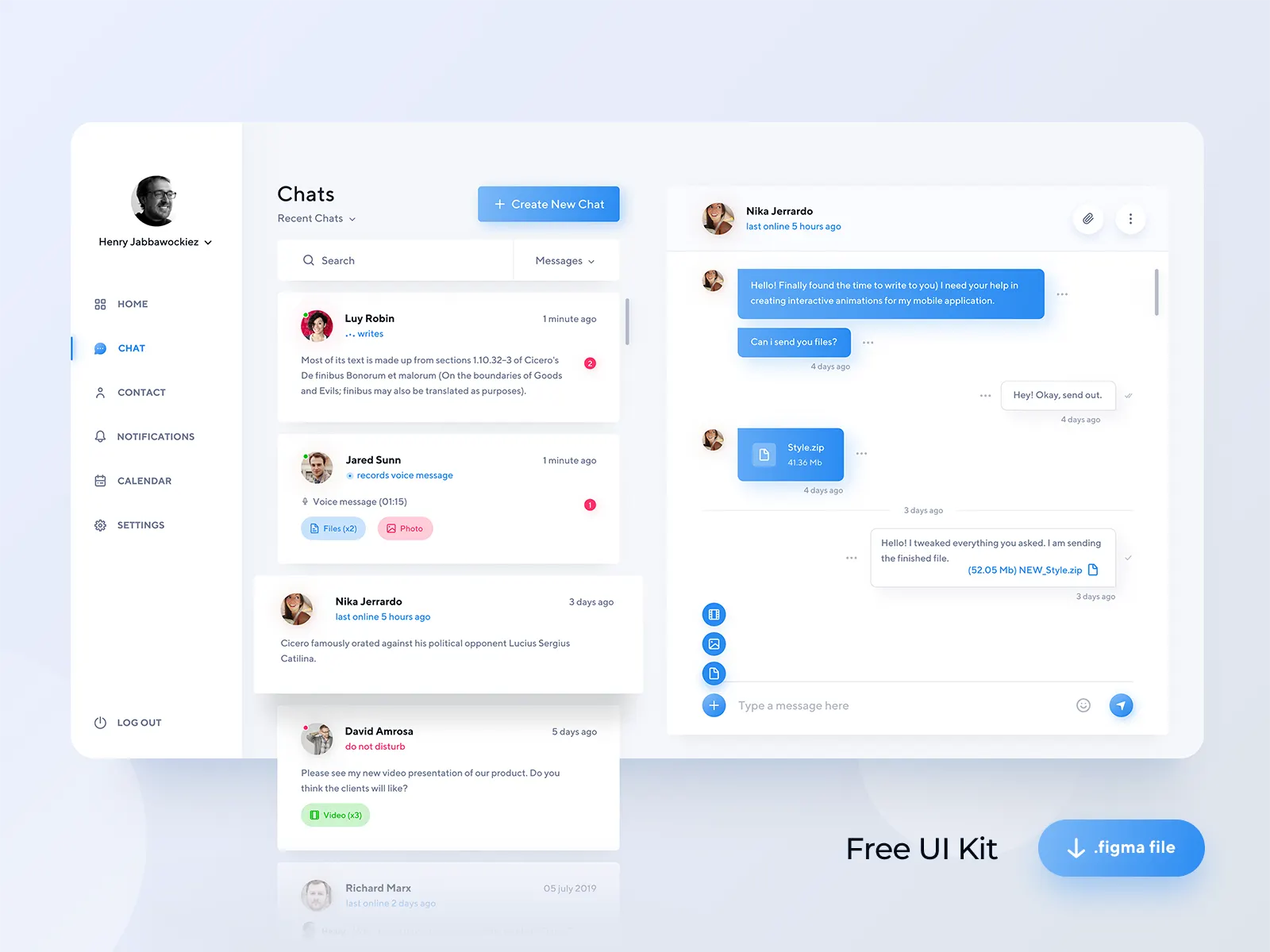 Freebie — Chat Dashboard — Figma screenshot