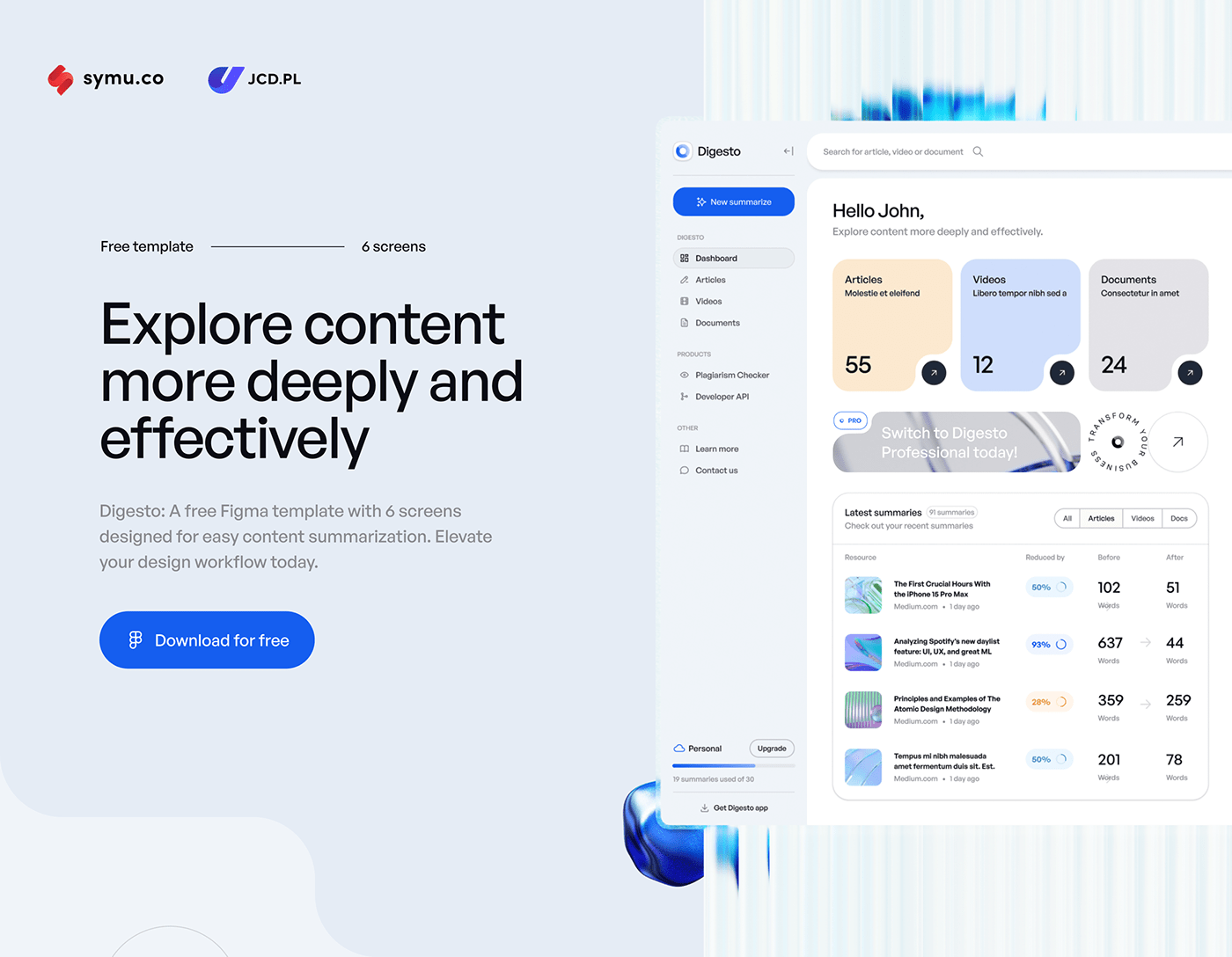 Free Figma Template: Digesto AI Summarizer screenshot